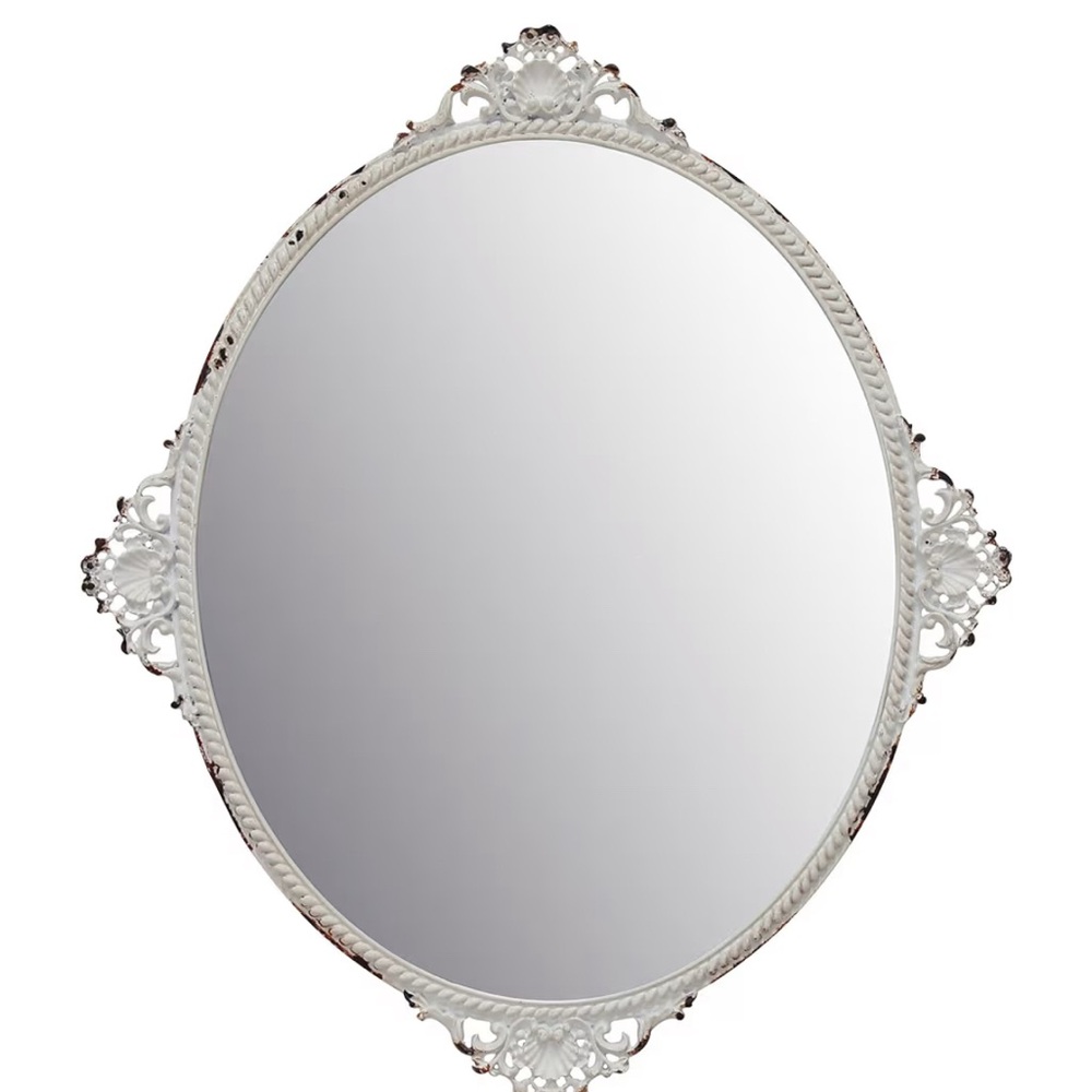 Set of Two Antique White Ornate Oval Mirror